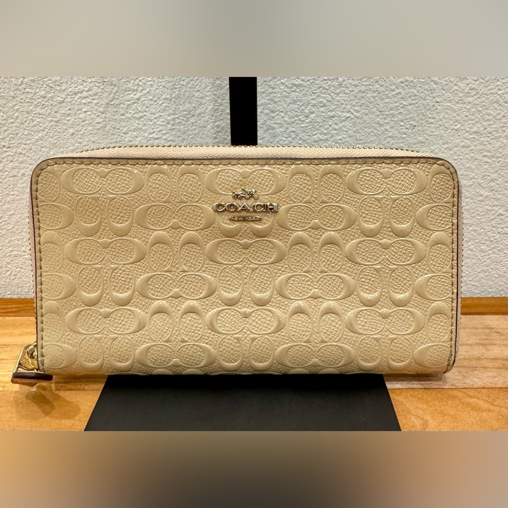 Coach Debossed Accordion Zip Around Wallet